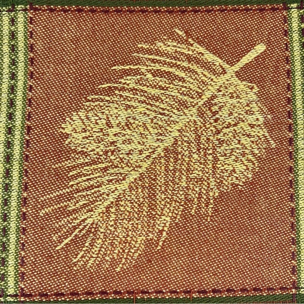 Pair of Placements (2) Damask Square Pattern with Leaves Muted Orange Yellow